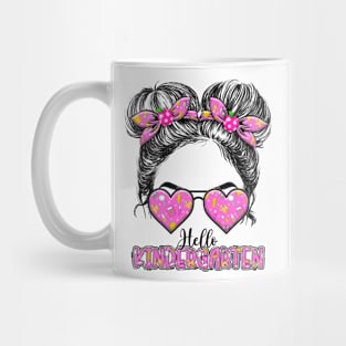 Kids Hello Kindergarten Messy Bun Girls Back To School Mug